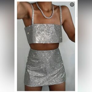 One Last Time Crop Top and Mini Skirt Set White Fox